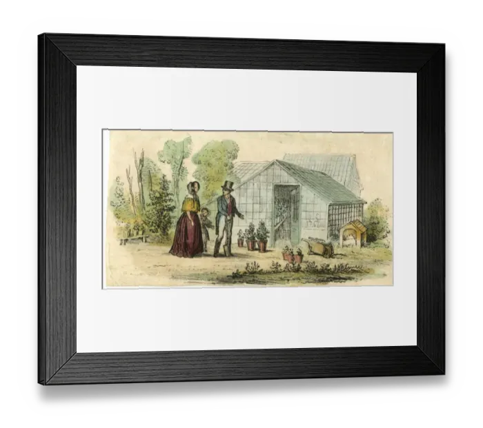 Framed Print : Gardener and greenhouse Framed Print : Gardener and greenhouse