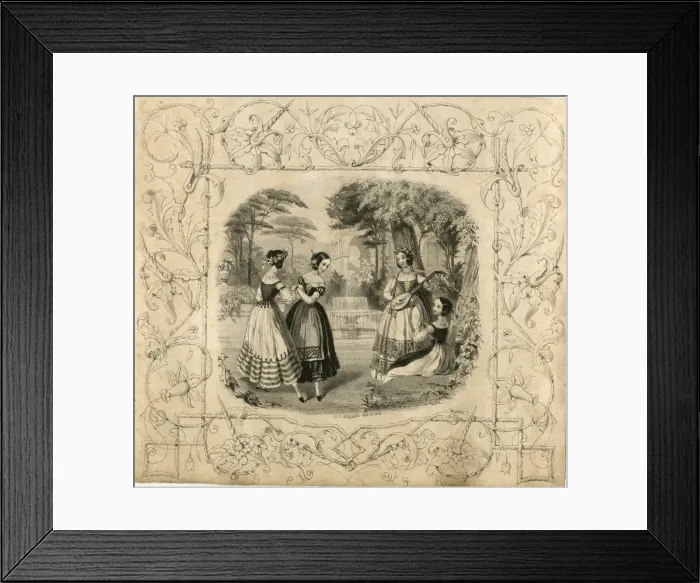 Framed Print : Young women dancing near a fountain Framed Print : Young women dancing near a fountain