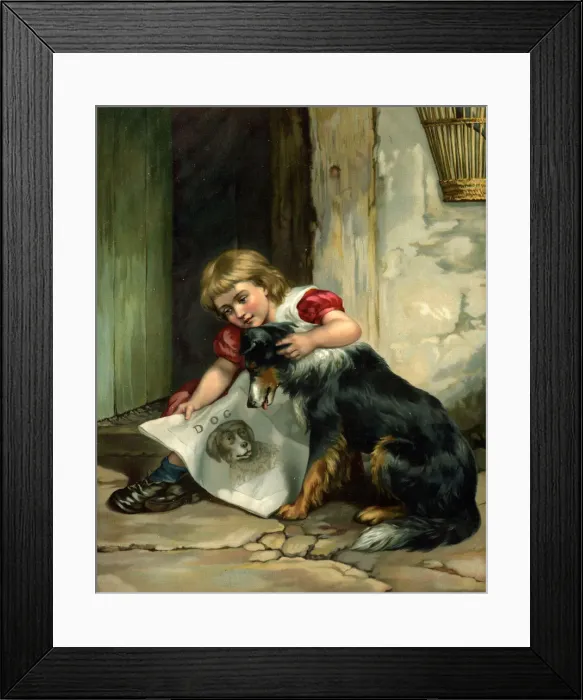 Framed Print : Girl with dog - Can t You Read? Framed Print : Girl with dog - Can t You Read?