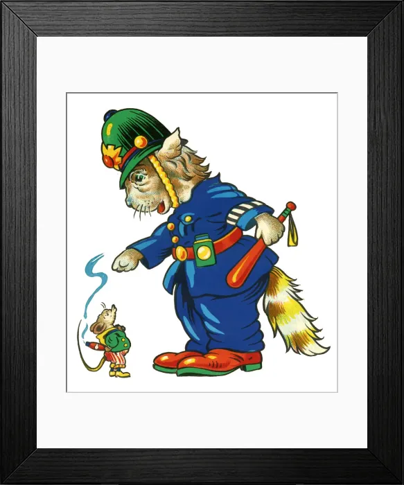 Framed Print : Cot header design, Cat Policeman and Mouse Framed Print : Cot header design, Cat Policeman and Mouse