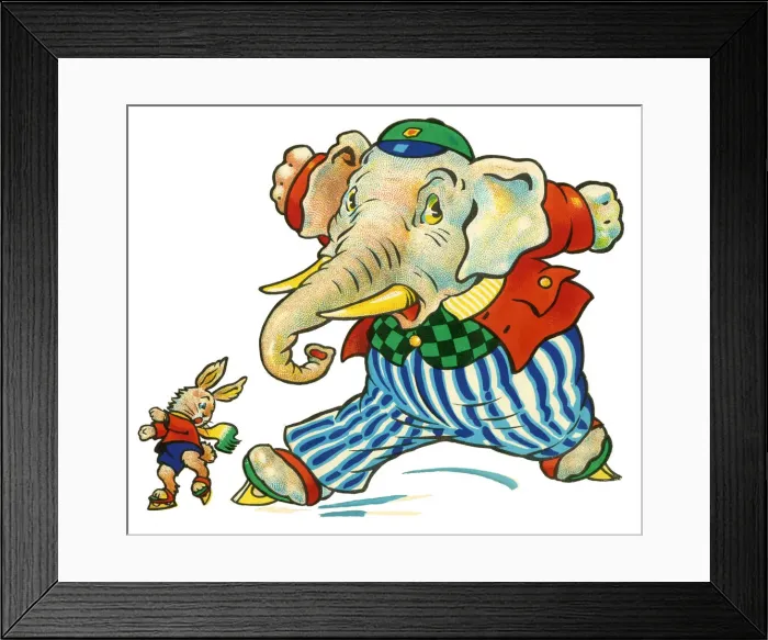 Framed Print : Cot header design, Elephant and Rabbit Skating Framed Print : Cot header design, Elephant and Rabbit Skating