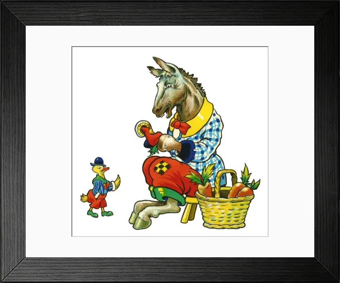 Framed Print : Cot header design, Horse with Carrots and Duck Framed Print : Cot header design, Horse with Carrots and Duck
