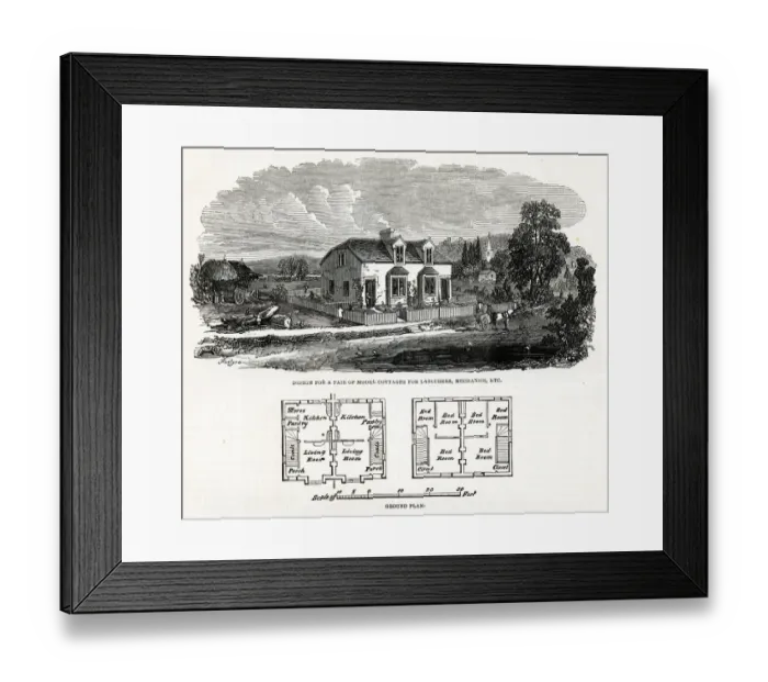 Framed Print : Design for a pair of Model Cottages Framed Print : Design for a pair of Model Cottages