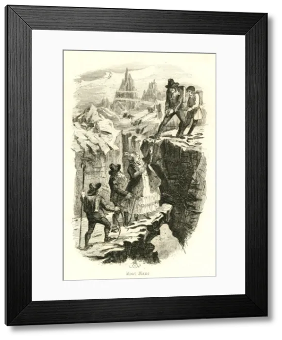 Framed Print : Mont Blanc, France -- people mountaineering