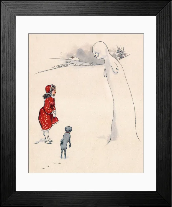 Framed Print : Jumbles by Lewis Baumer - Girl and Snowman Framed Print : Jumbles by Lewis Baumer - Girl and Snowman