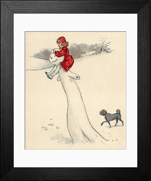 Framed Print : Jumbles by Lewis Baumer - Girl and Snowman Framed Print : Jumbles by Lewis Baumer - Girl and Snowman