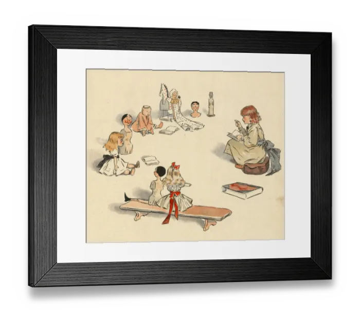 Framed Print : Jumbles by Lewis Baumer - Girl teaching at Doll School Framed Print : Jumbles by Lewis Baumer - Girl teaching at Doll School