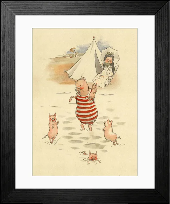 Framed Print : Jumbles by Lewis Baumer - Pigs on the Beach
