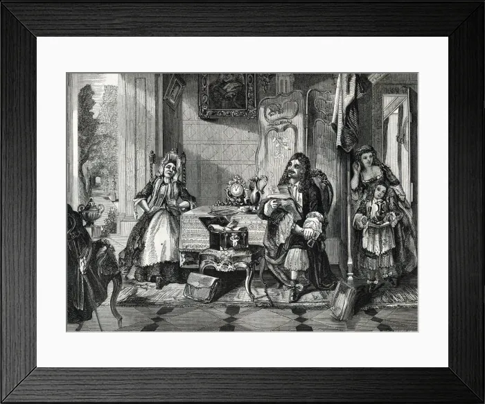 Framed Print : Moliere reading his comedies to his housekeeper Framed Print : Moliere reading his comedies to his housekeeper