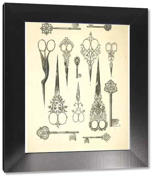 Ornate scissors and keys