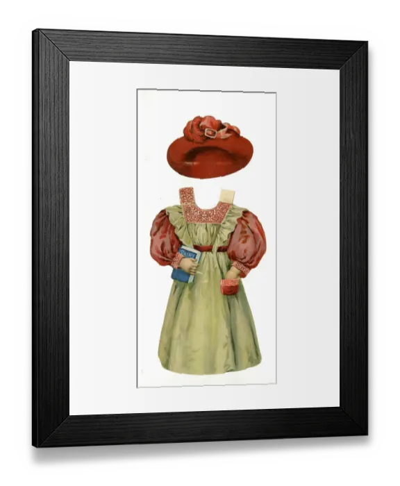 Framed Print : Paper Doll Costume - red, pink and cream Framed Print : Paper Doll Costume - red, pink and cream