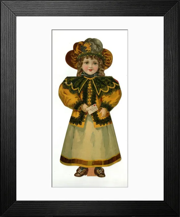 Framed Print : Paper Doll in beige and orange costume Framed Print : Paper Doll in beige and orange costume