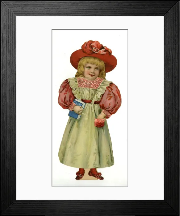 Framed Print : Paper Doll in red, cream and pink costume Framed Print : Paper Doll in red, cream and pink costume