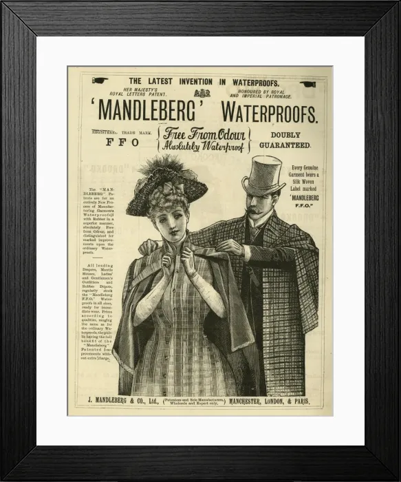 Framed Print : Advertisement, Mandleberg Waterproofs Framed Print : Advertisement, Mandleberg Waterproofs