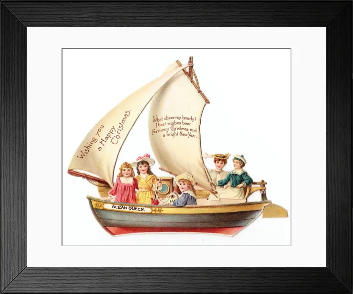 Framed Print : Christmas and New Year card in the shape of a sailing boat Framed Print : Christmas and New Year card in the shape of a sailing boat