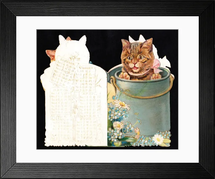 Framed Print : Cat in a can on a cutout calendar (January to June) Framed Print : Cat in a can on a cutout calendar (January to June)