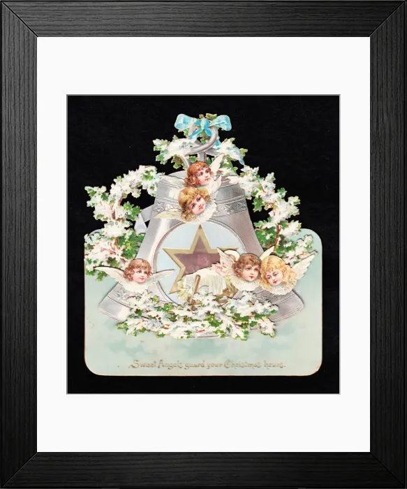 Framed Print : Angels and bell on a cutout Christmas card Framed Print : Angels and bell on a cutout Christmas card