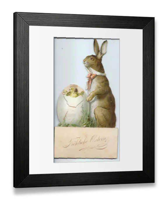 Framed Print : German Easter card with rabbit and hatching chicks Framed Print : German Easter card with rabbit and hatching chicks