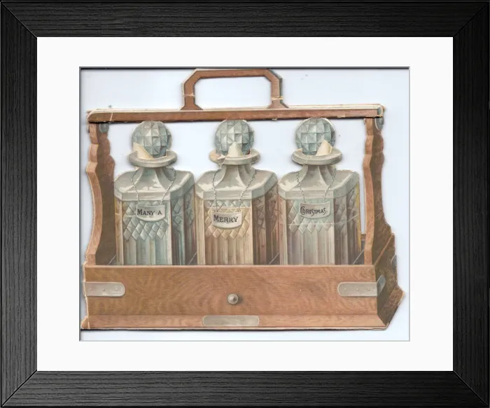 Framed Print : Christmas card in the shape of three decanters Framed Print : Christmas card in the shape of three decanters