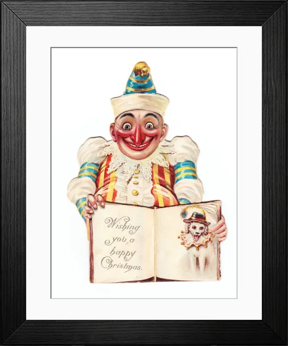 Framed Print : Mr Punch with an open book on a cutout Christmas card Framed Print : Mr Punch with an open book on a cutout Christmas card