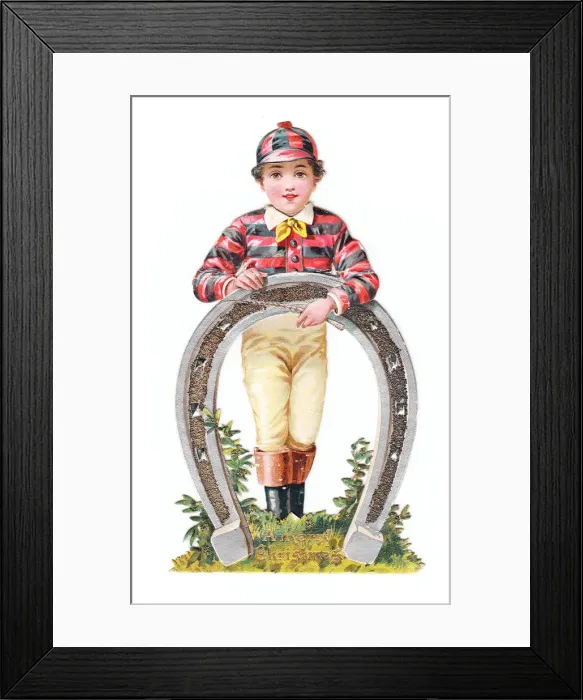 Framed Print : Jockey with horseshoe on a cutout Christmas card Framed Print : Jockey with horseshoe on a cutout Christmas card