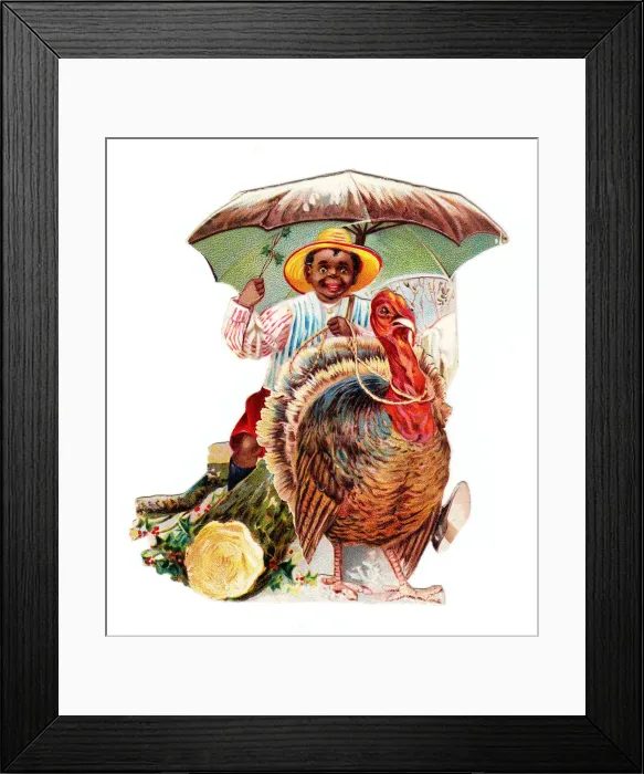 Framed Print : Man riding a turkey on a cutout Christmas card