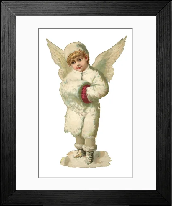 Framed Print : Victorian scrap, Snow Angel with a fur muff Framed Print : Victorian scrap, Snow Angel with a fur muff