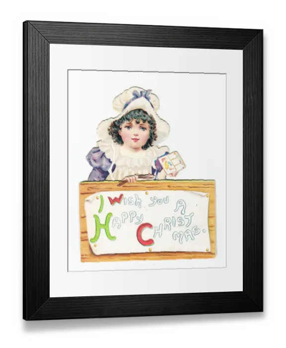 Framed Print : Little girl with paintbox on a cutout Christmas card Framed Print : Little girl with paintbox on a cutout Christmas card