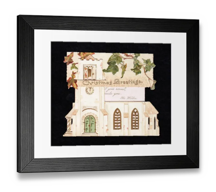 Framed Print : Cutout Christmas card in the shape of a church Framed Print : Cutout Christmas card in the shape of a church