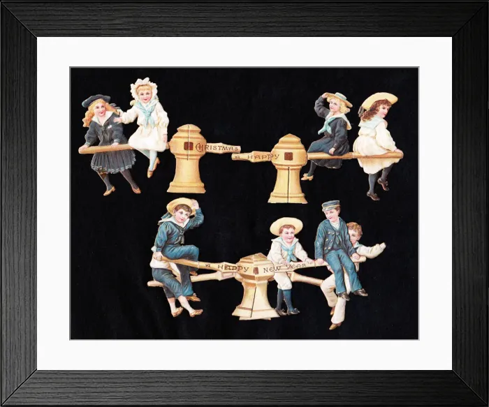 Framed Print : Boys and girls in sailor suits on three Victorian scraps Framed Print : Boys and girls in sailor suits on three Victorian scraps