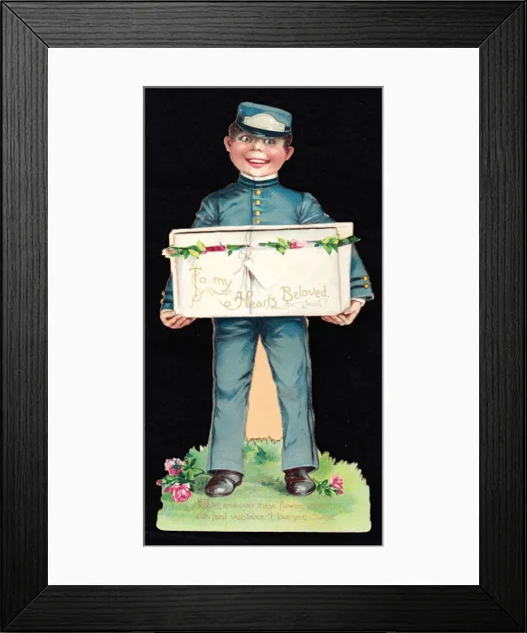 Framed Print : Postboy on a cutout romantic card Framed Print : Postboy on a cutout romantic card