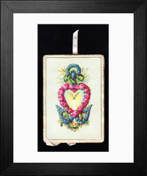 Framed Print : Pink and blue flowers with dove on a greetings card Framed Print : Pink and blue flowers with dove on a greetings card