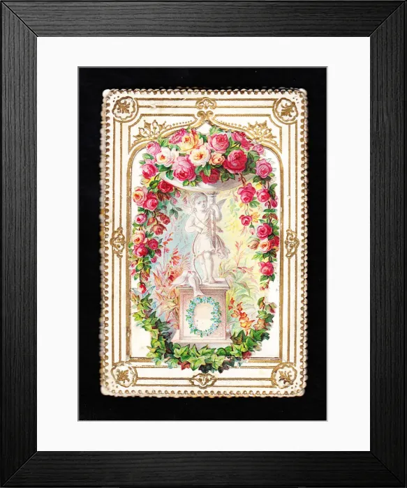 Framed Print : Pink roses on an ornate greetings card Framed Print : Pink roses on an ornate greetings card