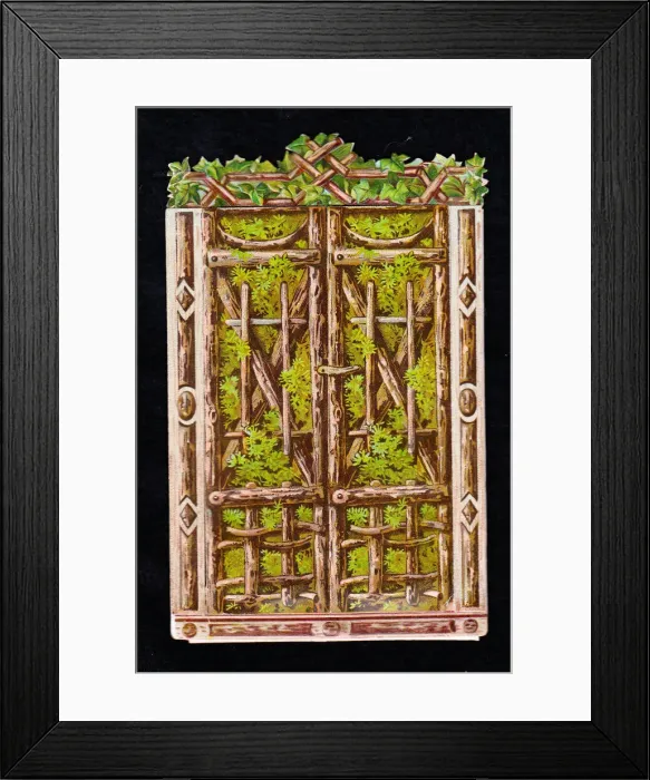 Framed Print : Greetings card in the shape of a rustic wooden door Framed Print : Greetings card in the shape of a rustic wooden door