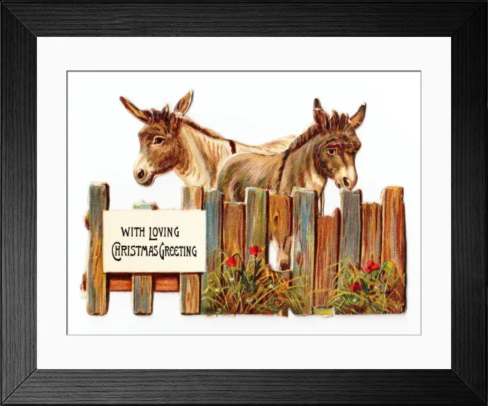 Framed Print : Two donkeys on a cutout Christmas card Framed Print : Two donkeys on a cutout Christmas card