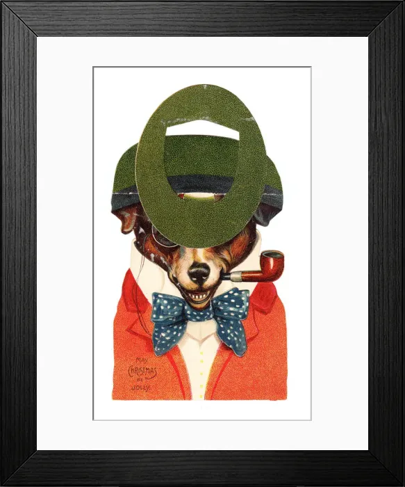 Framed Print : Dog with a pipe on a three-dimensional Christmas card Framed Print : Dog with a pipe on a three-dimensional Christmas card