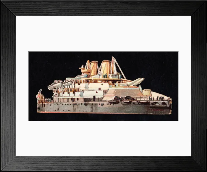 Framed Print : HMS Collingwood, battleship, on a Victorian scrap Framed Print : HMS Collingwood, battleship, on a Victorian scrap