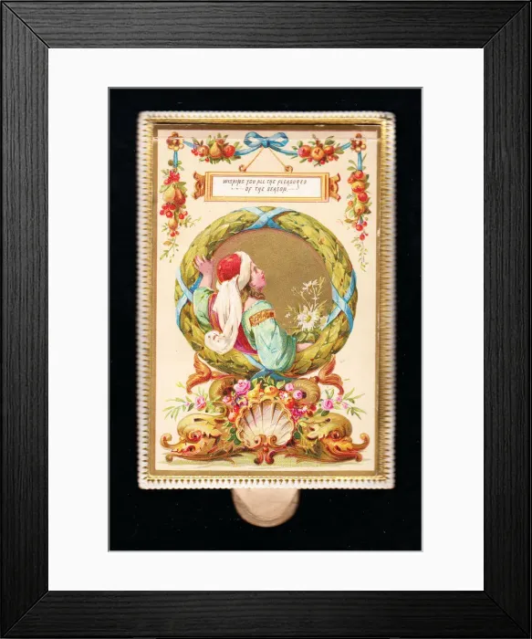 Framed Print : Decorative Christmas card with fruit and flowers Framed Print : Decorative Christmas card with fruit and flowers