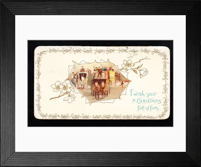 Framed Print : Stagecoaches and passengers on a Christmas card Framed Print : Stagecoaches and passengers on a Christmas card