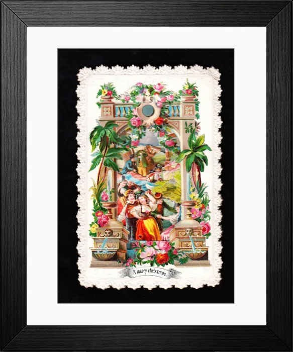 Framed Print : Dancing people on a Christmas card Framed Print : Dancing people on a Christmas card