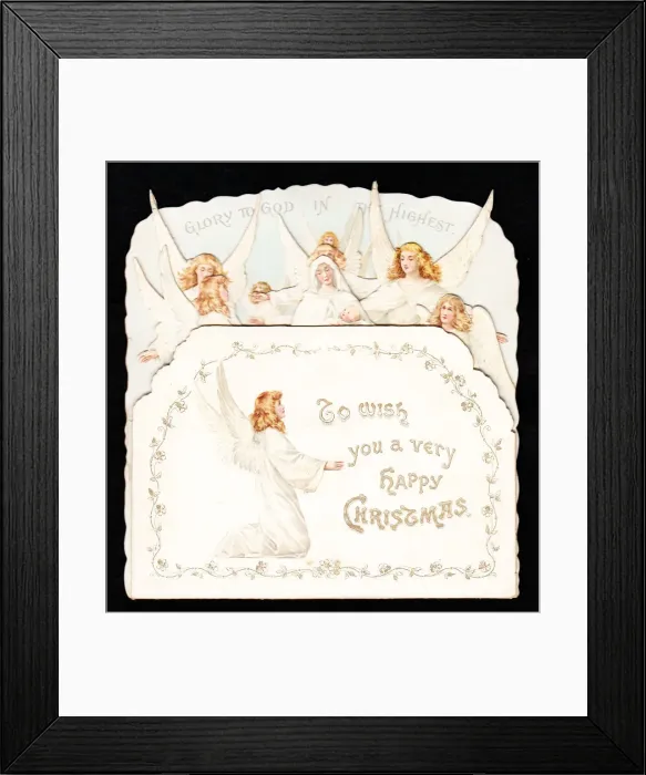 Framed Print : Angels, Mary and Baby Jesus on a cutout Christmas card Framed Print : Angels, Mary and Baby Jesus on a cutout Christmas card