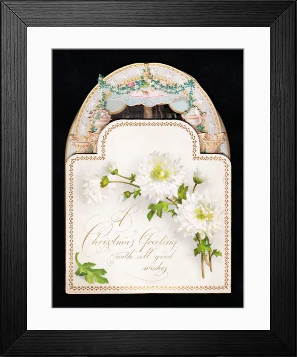 Framed Print : White flowers on an ornate cutout Christmas card Framed Print : White flowers on an ornate cutout Christmas card