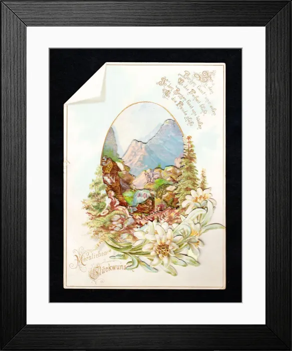 Framed Print : Country scene on a German greetings card Framed Print : Country scene on a German greetings card