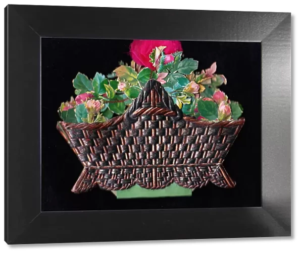Greetings card in the shape of a basket of pink roses