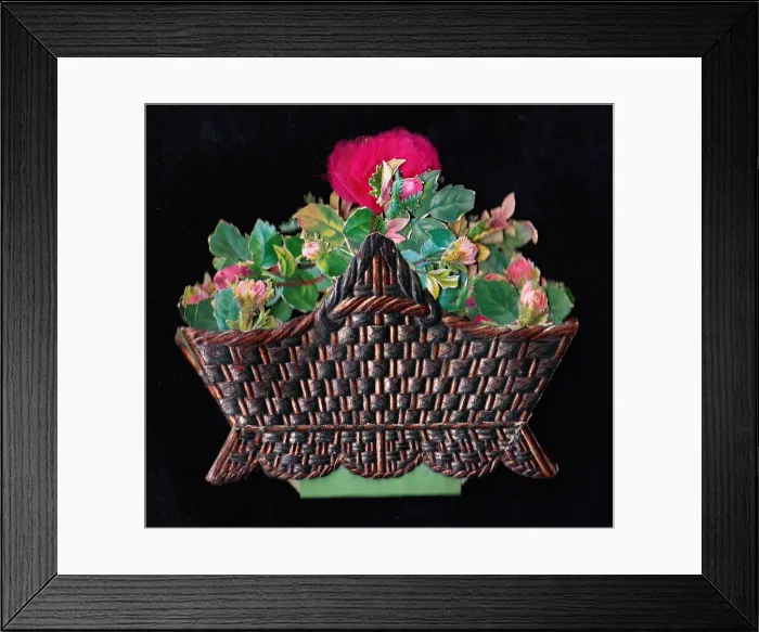Framed Print : Greetings card in the shape of a basket of pink roses Framed Print : Greetings card in the shape of a basket of pink roses