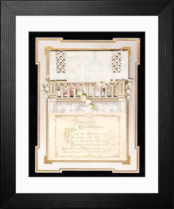 Framed Print : Church interior with white flowers on a Christmas card Framed Print : Church interior with white flowers on a Christmas card
