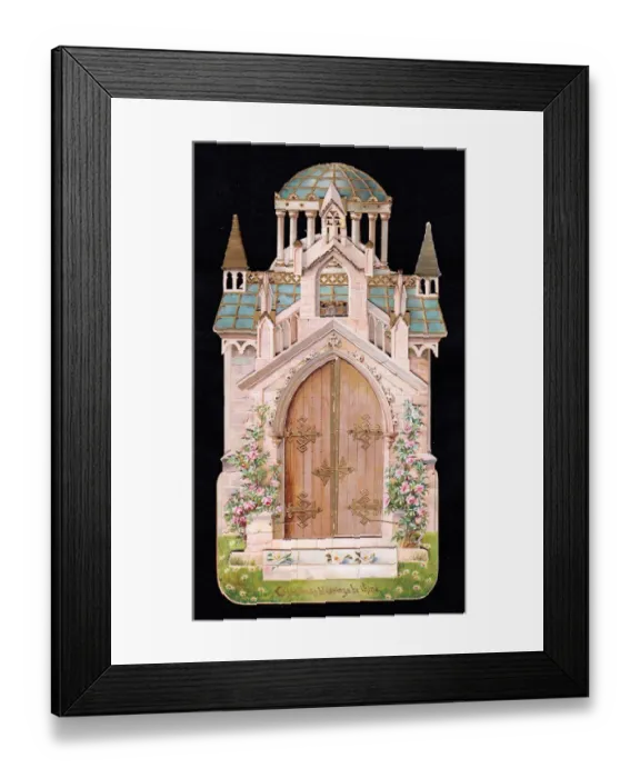 Framed Print : Cutout Christmas card in the shape of a church Framed Print : Cutout Christmas card in the shape of a church