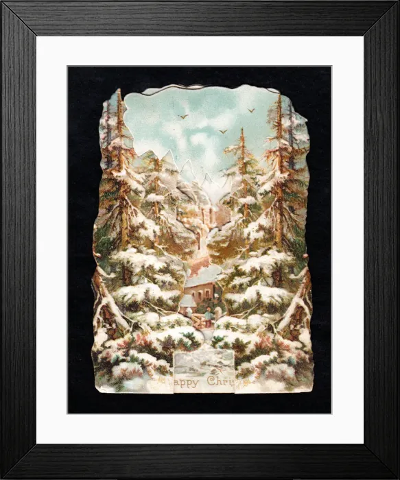 Framed Print : Rural snow scene with trees on a Christmas card Framed Print : Rural snow scene with trees on a Christmas card