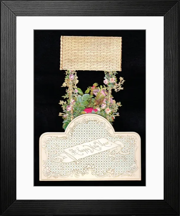 Framed Print : Three-dimensional New Year card with flowers and trellis Framed Print : Three-dimensional New Year card with flowers and trellis