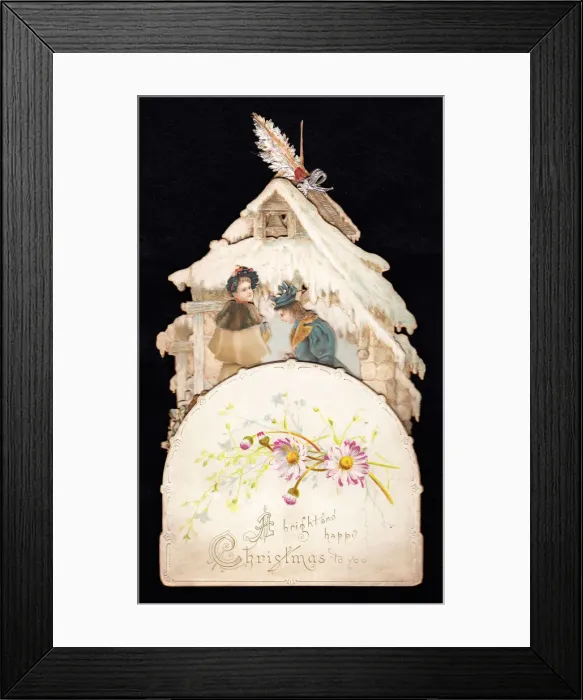 Framed Print : House in the snow on a cutout Christmas card Framed Print : House in the snow on a cutout Christmas card